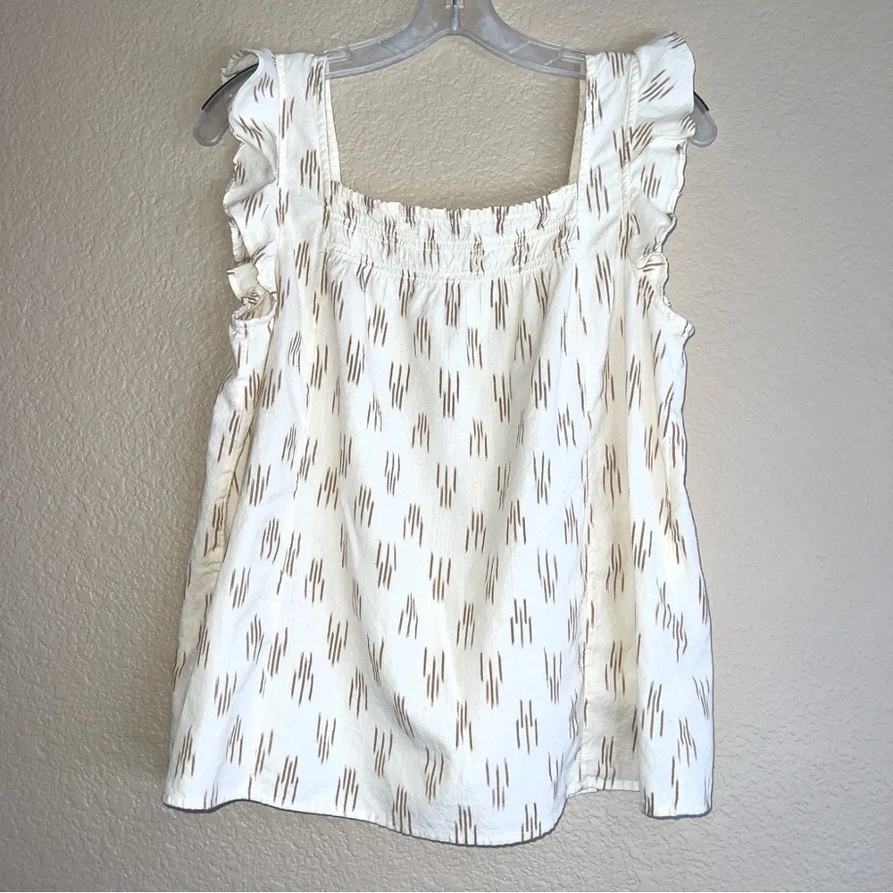 Madewell Cream Smocked Ruffle Straps Tank Top In Ikat Sz M - Picture 2 of 12